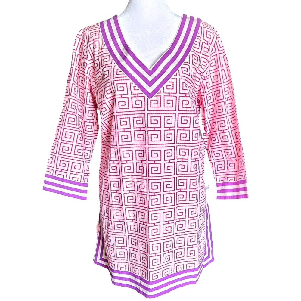 Bea Trixie All Cotton Graphic Tunic Dress - Pink & Purple, Size S Festival Beach